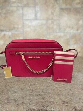 Michael Kors Large EW Chain Crossbody & Matching Wallet Electric Pink